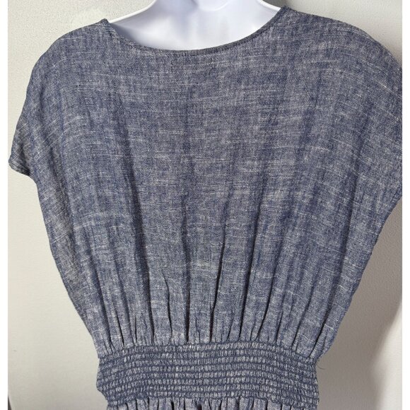 Max Studio Womens Chambray Dress Large Linen Blend V-Neck Coastal Cottagecore - Picture 6 of 12